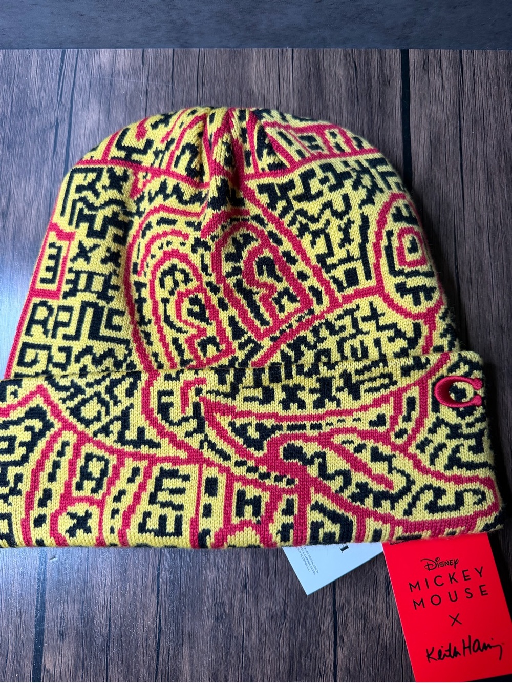 Coach x Disney x Keith Haring Mickey Mouse Rib Knit Wool Beanie Hat - NWT